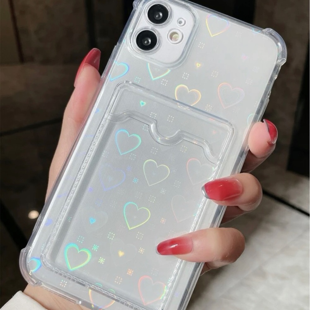 SHEIN Clear Holographic Hearts Slot iPhone Xs Max Case With Laser Paper